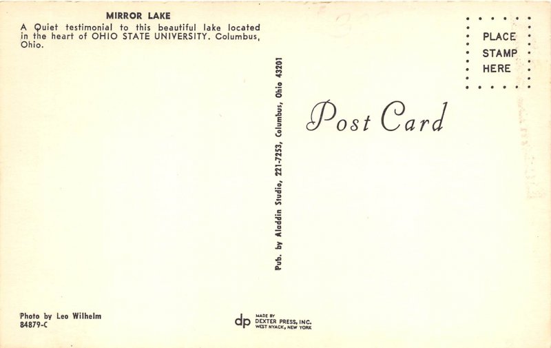 Columbus Ohio 1960s Postcard Ohio State University Mirro Lake in Winter