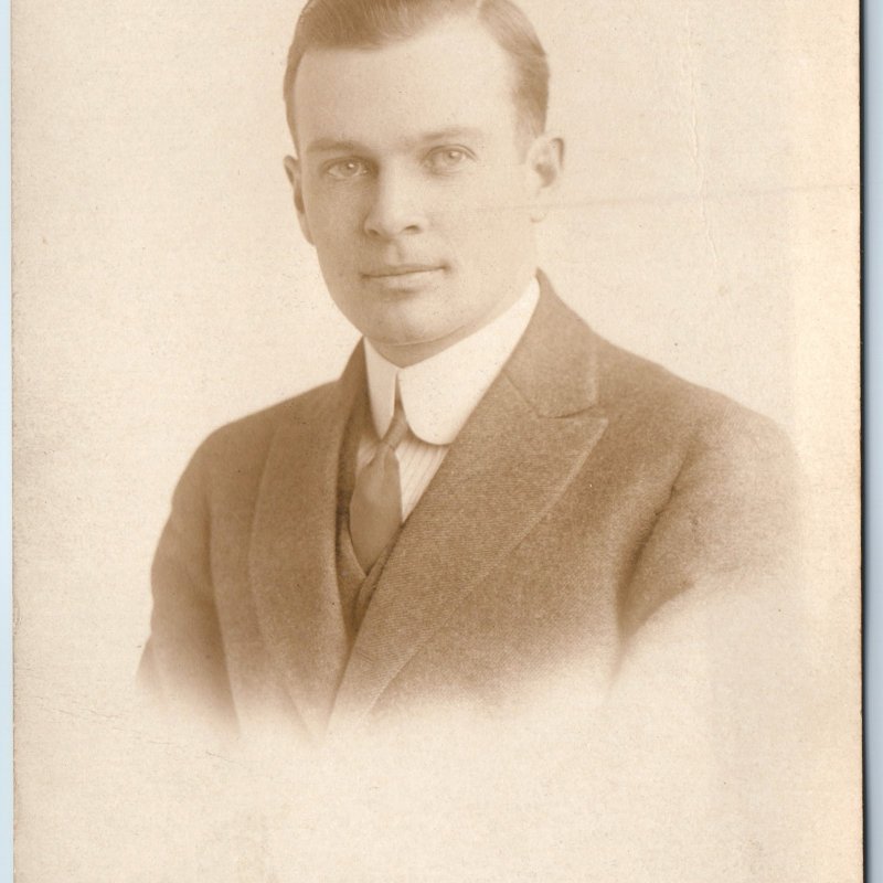 c1910s Chicago, IL Man RPPC Solo Portrait Real Photo Fair Postal Studio A258