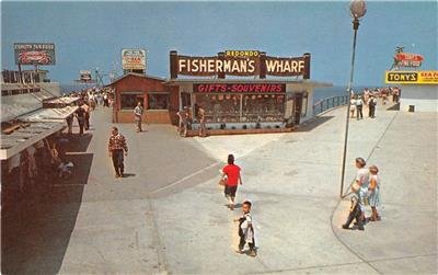 Fisherman's Wharf REDONDO BEACH California c1950s Plastichrome Vintage Postcard