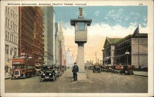 Chicago Illinois IL Street Scene Tower Cars 1910s-30s Postcard