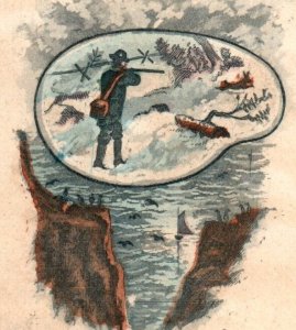 1860s-70s Hand Colored & Engraved Man Rifle Hunting Sea F136