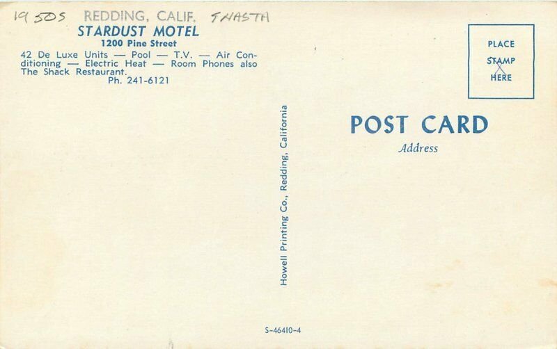 California 1950s Shasta Redding Postcard Stardust Motel Howell pool 6566