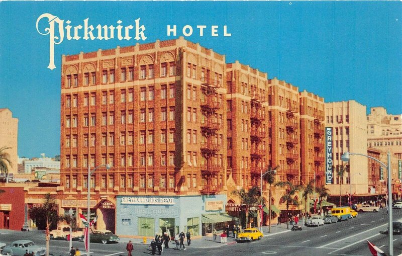 San Diego California CA 1950s Postcard Pickwick Hotel w Greyhound Bus Station