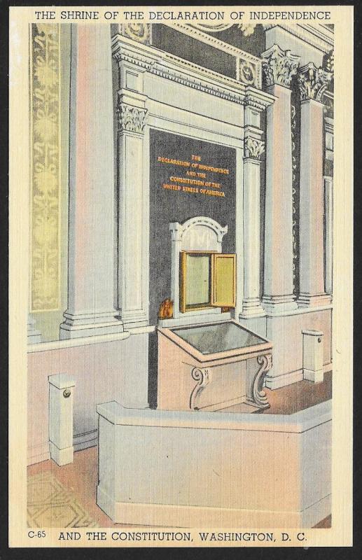 Shrine of Declaration of Indepedence & Constitution Washington DC Unused c1930s