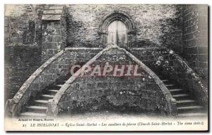 Postcard The Old Church St. Huelgoat Herbot Stairs stone (Churcb Saint Herbot...