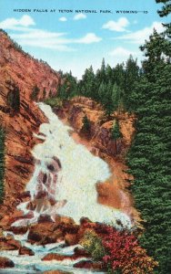 Vintage Postcard Hidden Falls At Teton National Park Wyoming WY E. C. Kropp Pub.