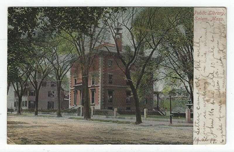 Salem Massachusetts,  Vintage Postcard View of The Public Library, 1906