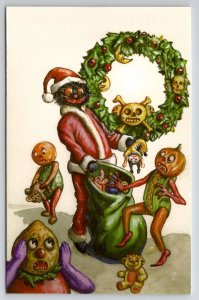 Matthew Kirscht Christmas Black Cat Santa What's in the Bag Sketch Postcard MK