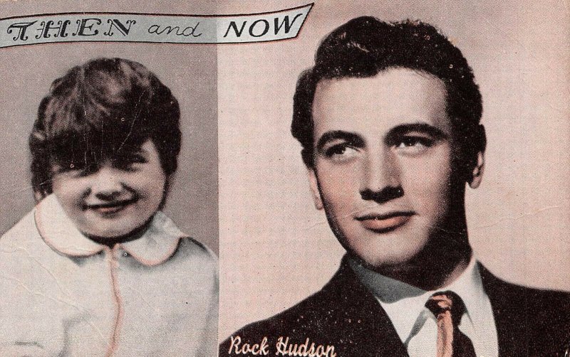 ROCK HUDSON 1950s Arcade Card Postcard Movie Star Then & Now