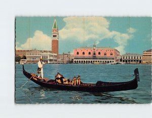 Postcard Panorama and gondola, Venice, Italy