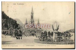 Old Postcard Lourdes Basilica and crowned Virgin