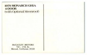 1979 Mercury Monarch Ghia 4-Door Postcard *6V17