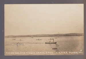 Peoria ILLINOIS RPPC 1911 ROWING BOAT RACE River SINGLE CANOE #8 Regatta IL