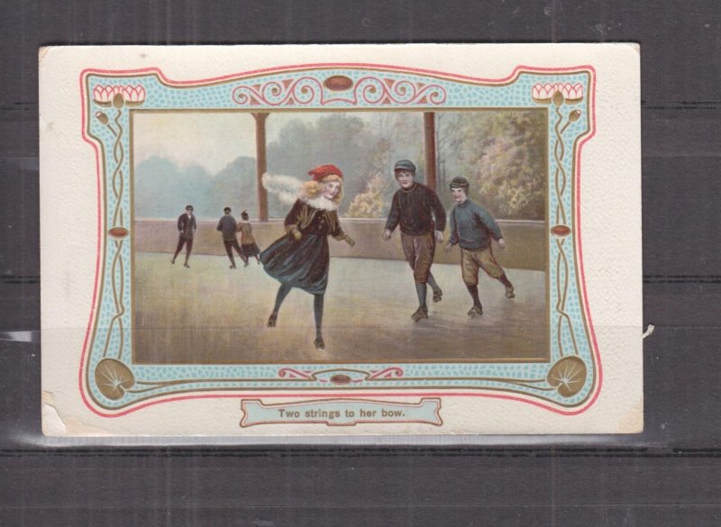 ROLLER SKATING, BOYS & GIRLS, c1913 ppc., used.