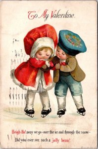 Valentine's Day Young Kids Ice Skating 1917