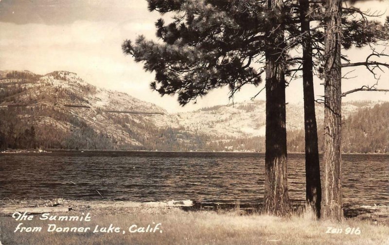 RPPC Summit from Donner Lake, CA Tahoe Area Truckee 1941 Zan Vintage Postcard