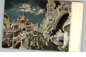 CONEY ISLAND NY Luna Park at Night c1910 Postcard