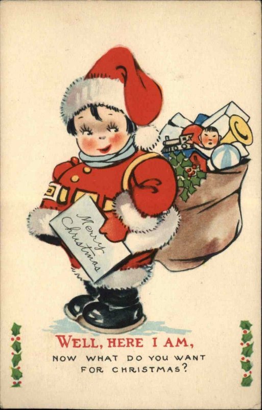 Christmas Little Boy Santa Claus Costume GIBSON c1920 Postcard