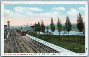 AMSTERDAM NY RAILROAD STATION 1921 ANTIQUE POSTCARD railway train depot