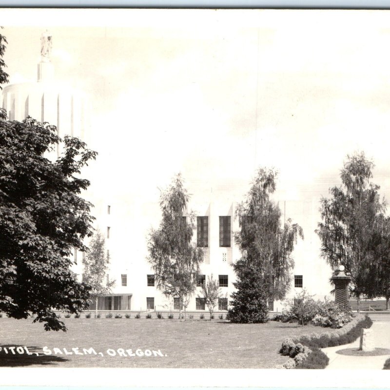 c1930s Salem, OR RPPC State Capitol Building Garden Path Photo Government A164