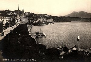 1920s LUZERN SWITZERLAND QUAI UND RIGI PHOTO RPPC POSTCARD P1688