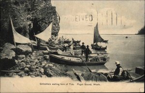 Puget Sound Washington WA Fishermen Fishing Boats c1910 Postcard