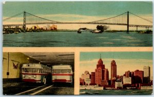 M-32940 Ambassador Bridge Tunnel Buses and Detroit Skyline Windsor Canada
