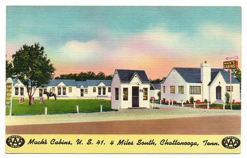Chattanooga Tennessee Postcard Mack's Cabins Hwy 41 Horse & Riders #75905