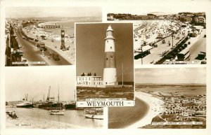 Multiview RPPC Postcard; Weymouth UK Light House Portland Bill Harbour & Strand