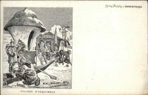 Early French Issued Postcard of Eskimos Village Homes Kayak VINTRAUT Postcard