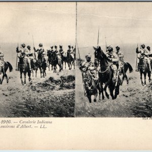 c1916 Albert France Indian Cavalry Postcard Stereoview WW1 Turbaned Soldiers LL