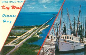 Greetings from Key West Florida  Overseas Highway and Captain Elbert Boat, 1972
