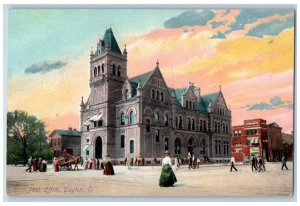 Busy Scene At Post Office Building  Dayton Ohio OH Vintage Unposted Postcard