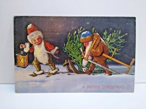 Dwarfs Gnomes Elves Christmas Postcard Fantasy 1912 Ernest Nister Bavaria 407