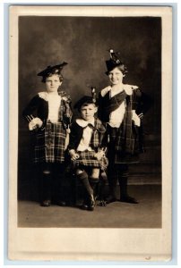 1923 Scottish Kids Studio Portrait Columbus Ohio OH RPPC Photo Vintage Postcard