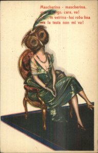 MASCHERINA Masked Woman Owl Mask Low-Cut Dress c1915 Postcard