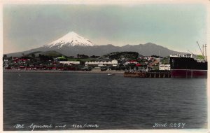 Mount Egmont and Harbour, New Zealand, Early Hand Colored, Real Photo Postcard