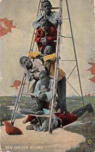 DEM GOLDEN STAIRS LADDER BLACK AMERICANA GEORGIA TO ENGLAND POSTCARD 1916