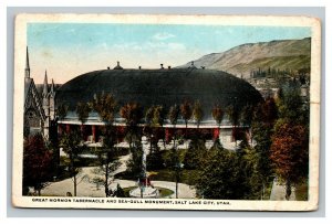 Vintage 1920's Postcard Great Mormon Tabernacle Seagull Monument Salt Lake City