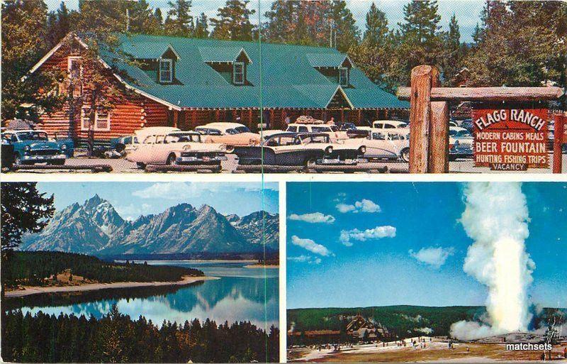 1960s PO Moran WYOMING Flagg Ranch Intermountain postcard autos 2133