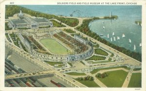 1933 Chicago World's Fair Soldiers Field & Field Museum Aerial View WB Postcard