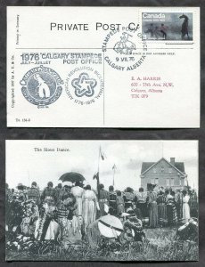 h32722 - Canada CALGARY STAMPEDE 1976 Special PO Cachet on old Postcard. Indians