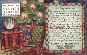 Advertising Calendar Postcard, Buren & Hamilton Furniture, Christmas 1910