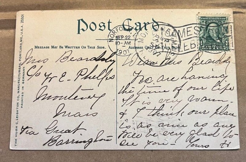 VINTAGE .01 POSTCARD 1907 USED - THE MOAT, FORTRESS MONROE, VIRGINIA