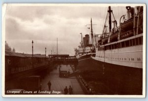 Liverpool England Postcard Liners at Landing Stage c1920's RPPC Photo