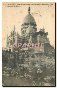 Old Postcard Paris Basilique du Sacre Coeur in Montmartre and St. Peter's Square