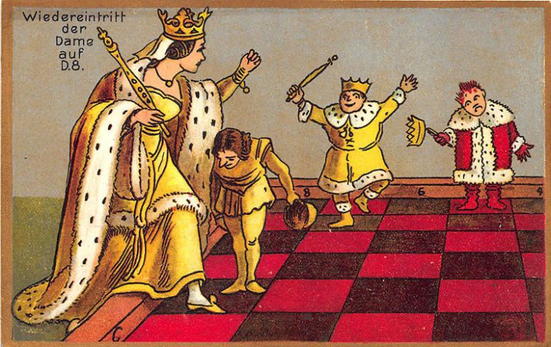 Artist Robert G Schmidt German Chess Game Wiedereintritt der Dame Karte Postcard