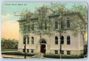 Brazil Indiana IN Postcard Catholic School Building Exterior 1910 Antique Trees