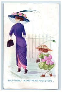 1912 Little Girl Following Mothers Footsteps Posted Antique RPO Postcard 