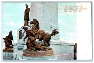 c1920's Bronze Statue At Lincoln's Monument Springfield Illinois IL Postcard